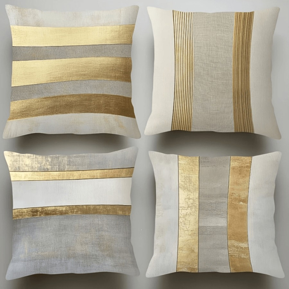 Luxury Home Textiles Usa - Federe a righe oro e neutre